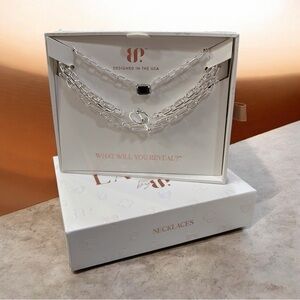 Silver Chain Necklace with Black Stone